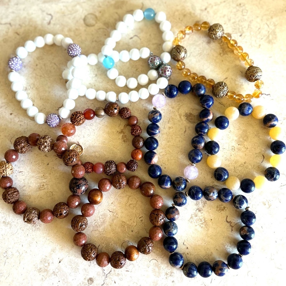 10 Elegant Multicolor Semi-Precious Gemstone Bracelet Set of 10